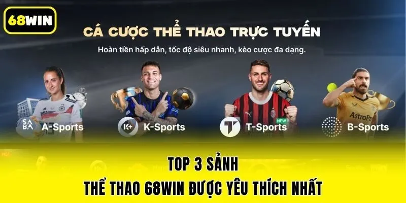Top 3 sảnh thể thao 68win được yêu thích nhất
